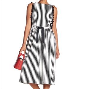NWT Eva Franco Anthropologie Black White Stripe Fringe Dress